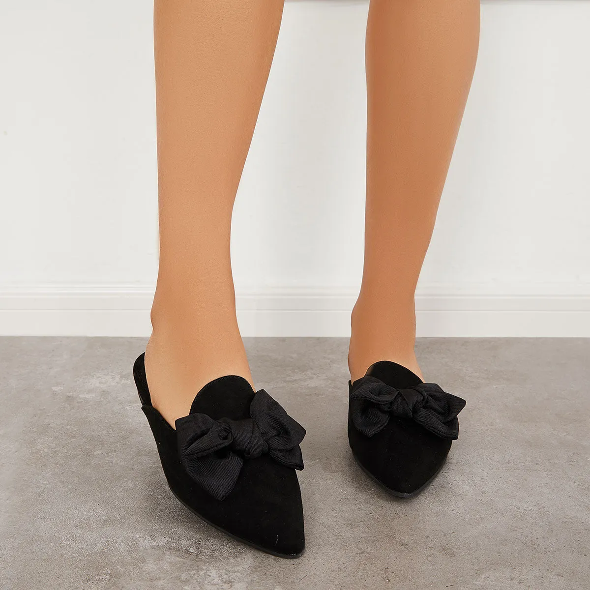 Backless Mules on Toe Bowtie Festive offer Slip Pointed Sustainable Flat Loafers