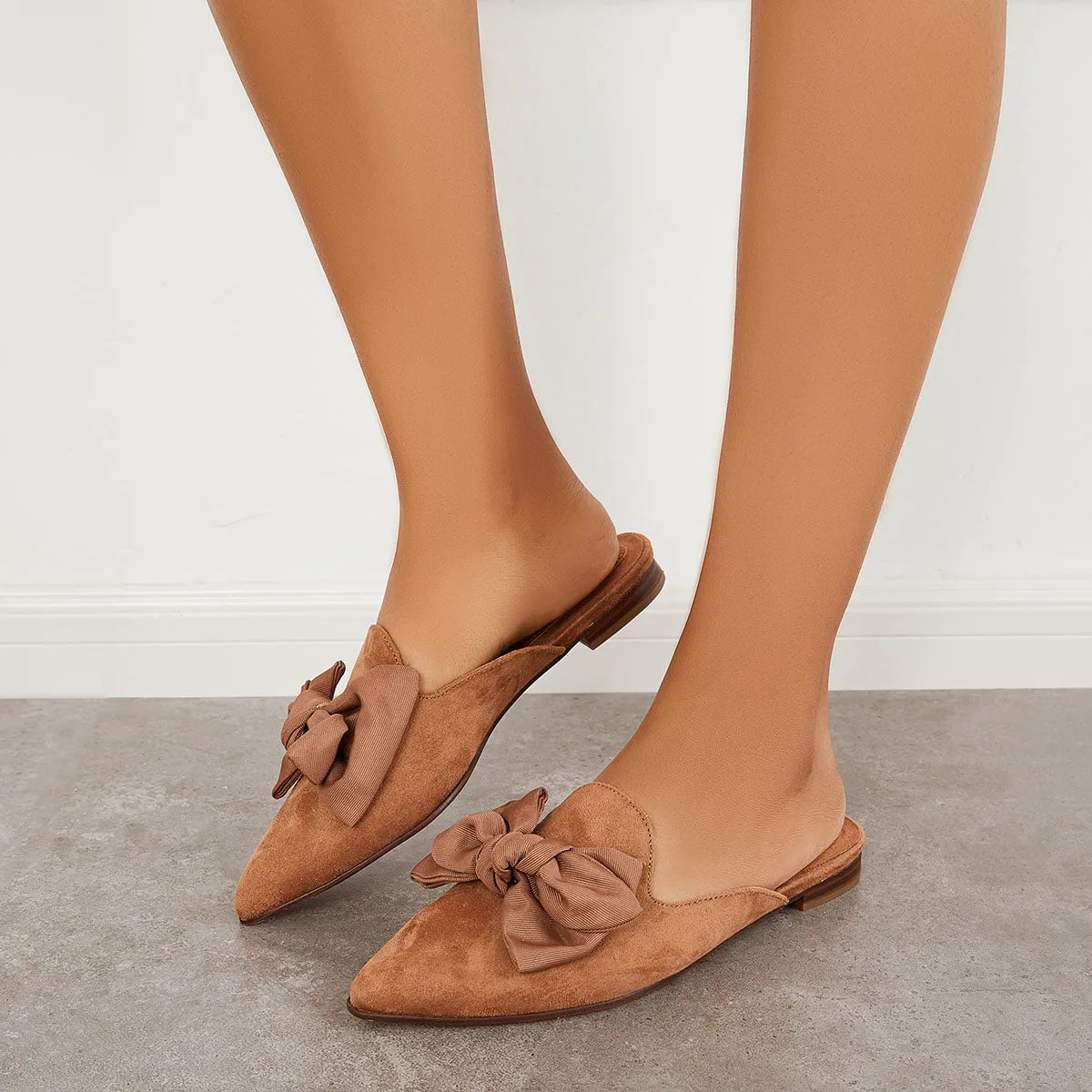 Backless Mules on Toe Bowtie Festive offer Slip Pointed Sustainable Flat Loafers