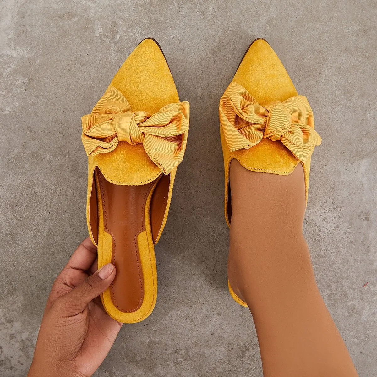 Backless Mules on Toe Bowtie Festive offer Slip Pointed Sustainable Flat Loafers
