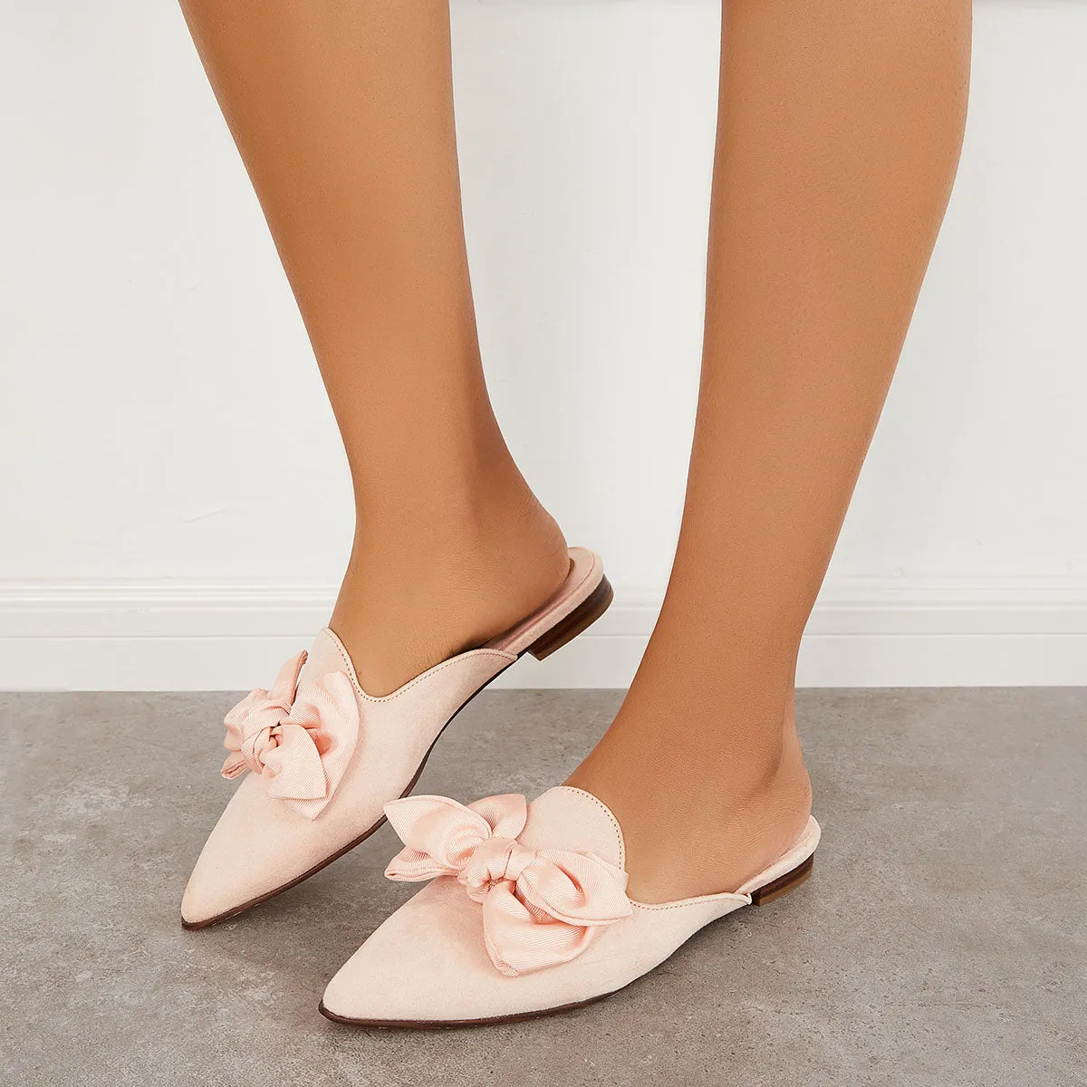 Backless Mules on Toe Bowtie Festive offer Slip Pointed Sustainable Flat Loafers
