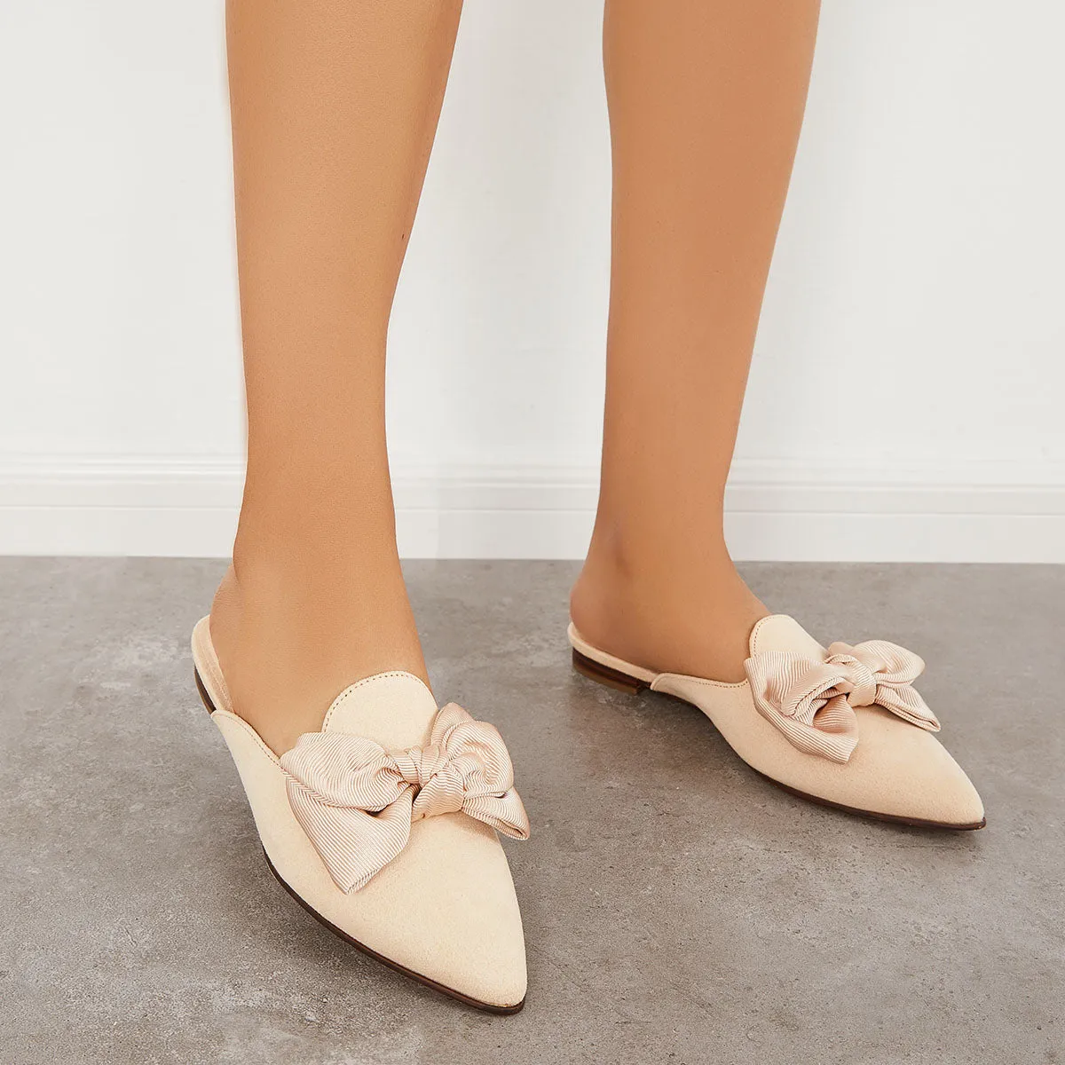 Backless Mules on Toe Bowtie Festive offer Slip Pointed Sustainable Flat Loafers