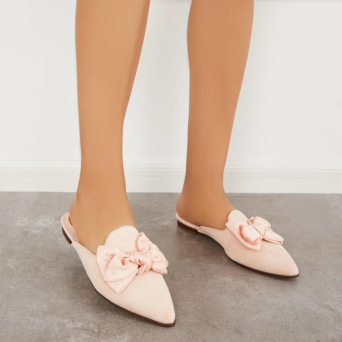 Backless Mules on Toe Bowtie Festive offer Slip Pointed Sustainable Flat Loafers