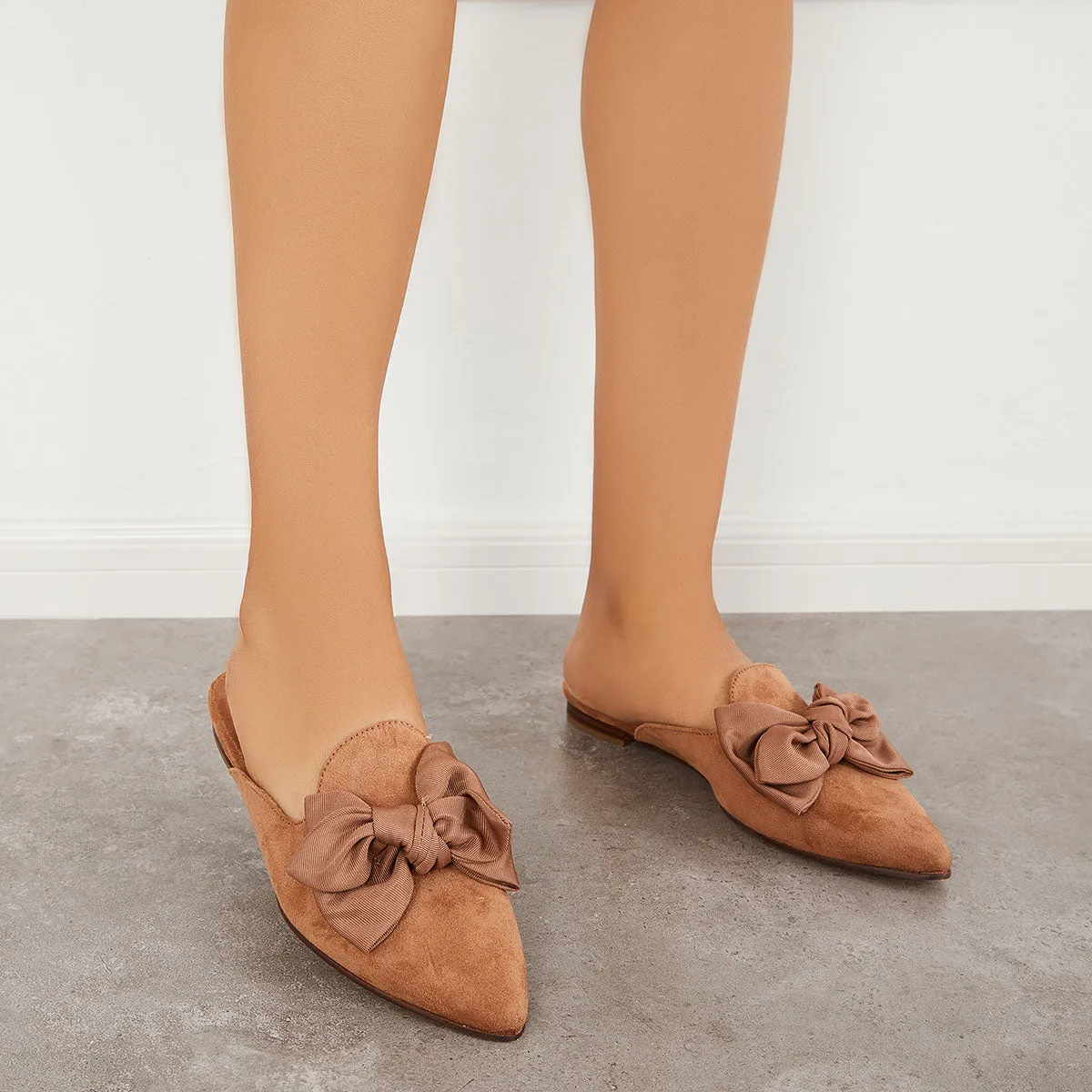 Backless Mules on Toe Bowtie Festive offer Slip Pointed Sustainable Flat Loafers