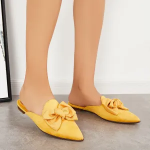 Backless Mules on Toe Bowtie Festive offer Slip Pointed Sustainable Flat Loafers