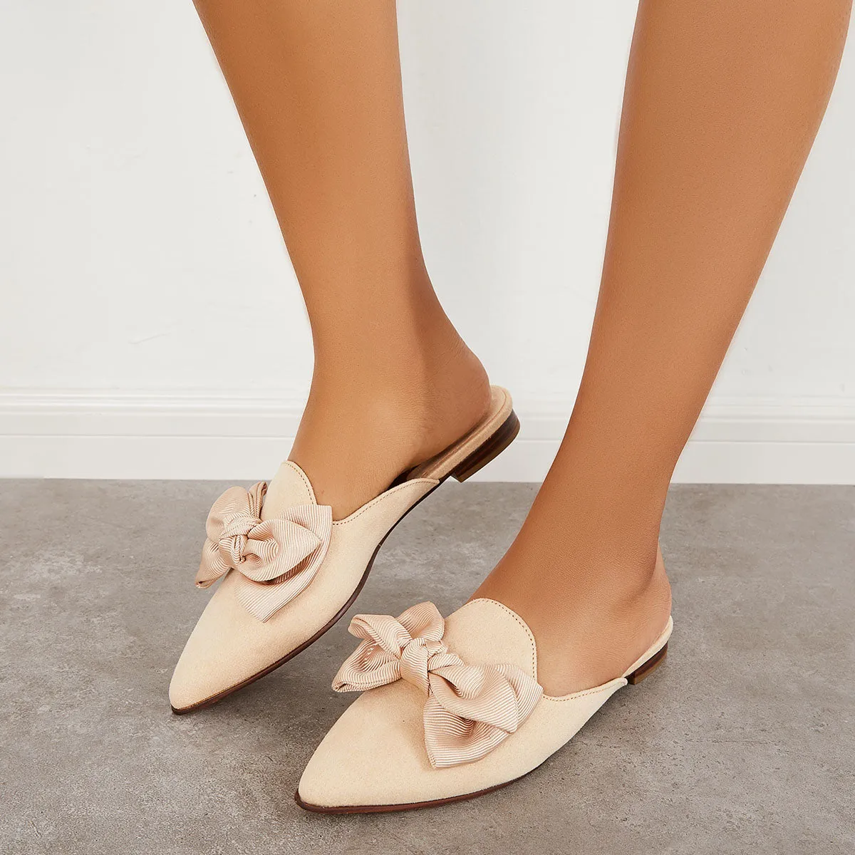 Backless Mules on Toe Bowtie Festive offer Slip Pointed Sustainable Flat Loafers