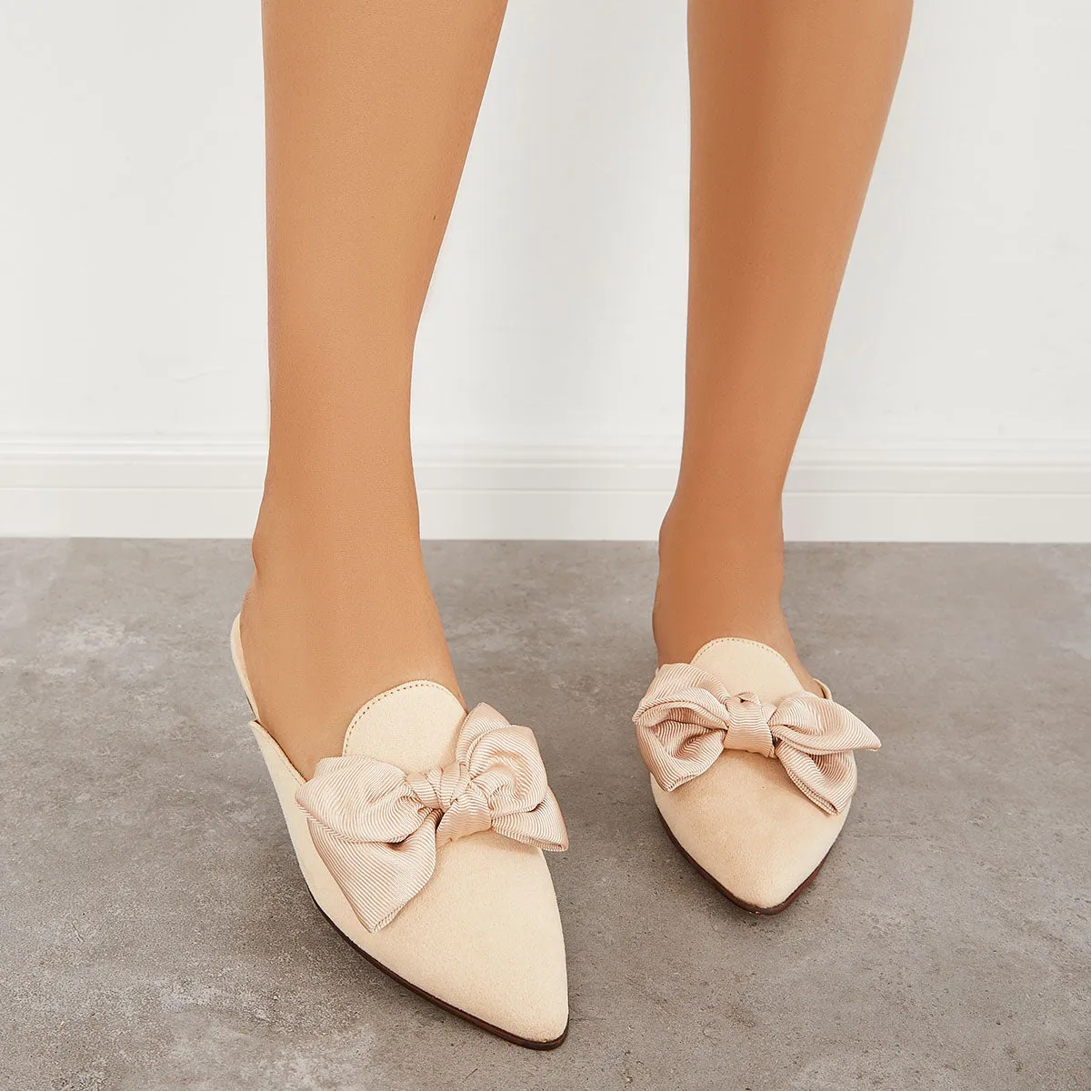 Backless Mules on Toe Bowtie Festive offer Slip Pointed Sustainable Flat Loafers