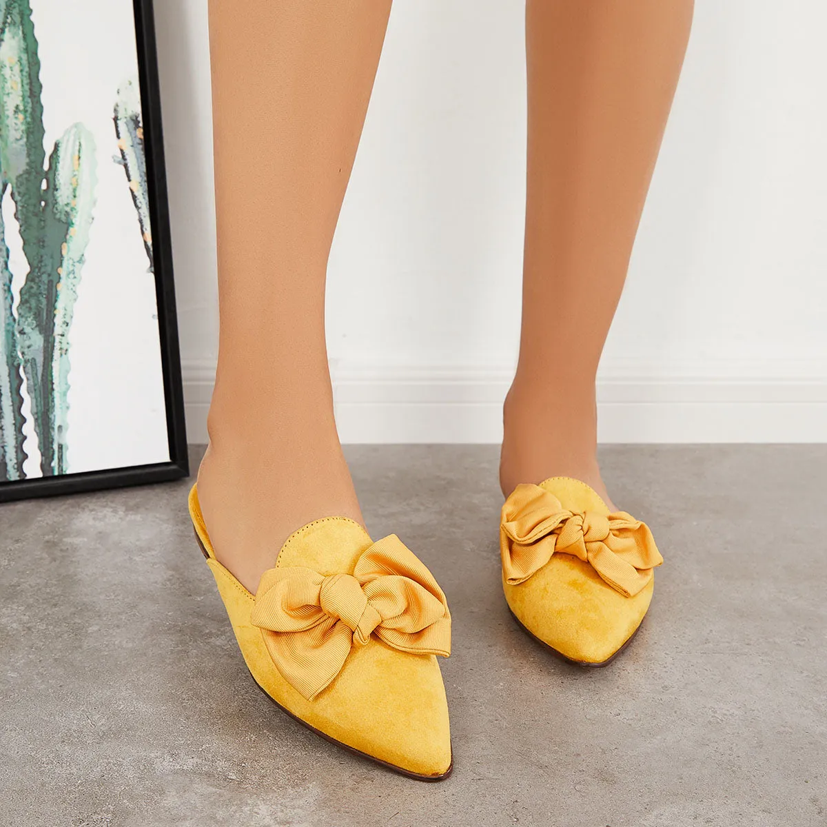 Backless Mules on Toe Bowtie Festive offer Slip Pointed Sustainable Flat Loafers
