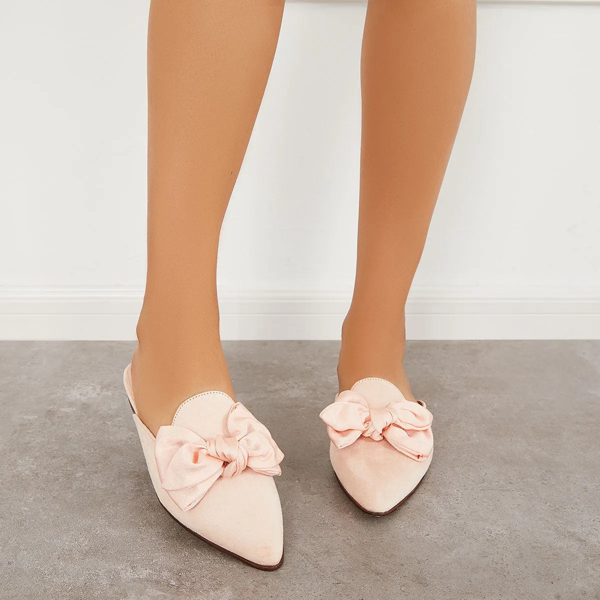 Backless Mules on Toe Bowtie Festive offer Slip Pointed Sustainable Flat Loafers