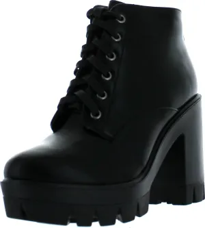 BAMBOO Jonas-02 Women Lace Up Chunky Heel Lug Sole Platform Combat Ankle Bootie,Black Crp,8