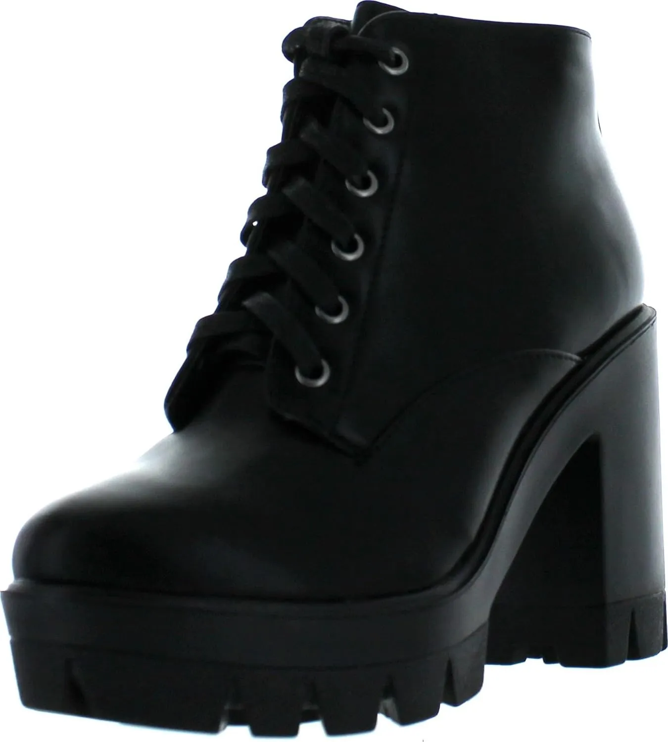 BAMBOO Jonas-02 Women Lace Up Chunky Heel Lug Sole Platform Combat Ankle Bootie,Black Crp,8