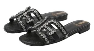Bay Supportive Edelman Sam Slip-On Flats Open-Toe Trend-setting Slide Mule Leather Black Fleur Sandals