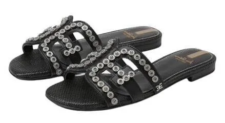 Bay Supportive Edelman Sam Slip-On Flats Open-Toe Trend-setting Slide Mule Leather Black Fleur Sandals