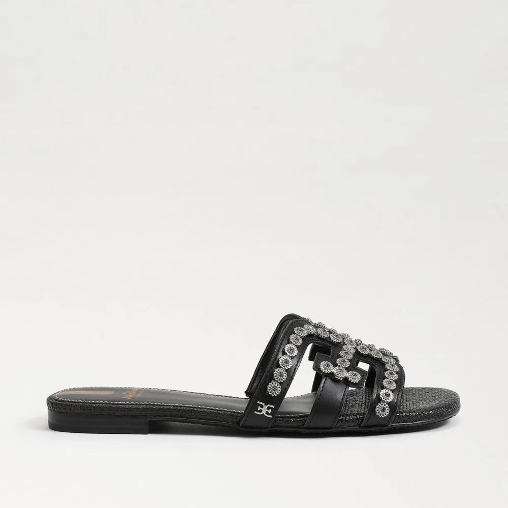 Bay Supportive Edelman Sam Slip-On Flats Open-Toe Trend-setting Slide Mule Leather Black Fleur Sandals