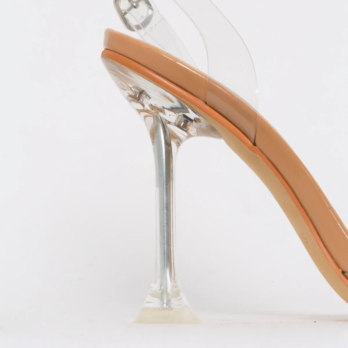 Belle Nude Patent Clear Slingback Mule Heels