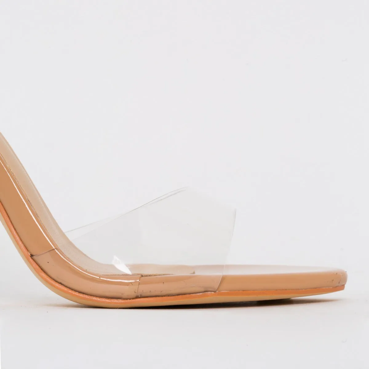 Belle Nude Patent Clear Slingback Mule Heels