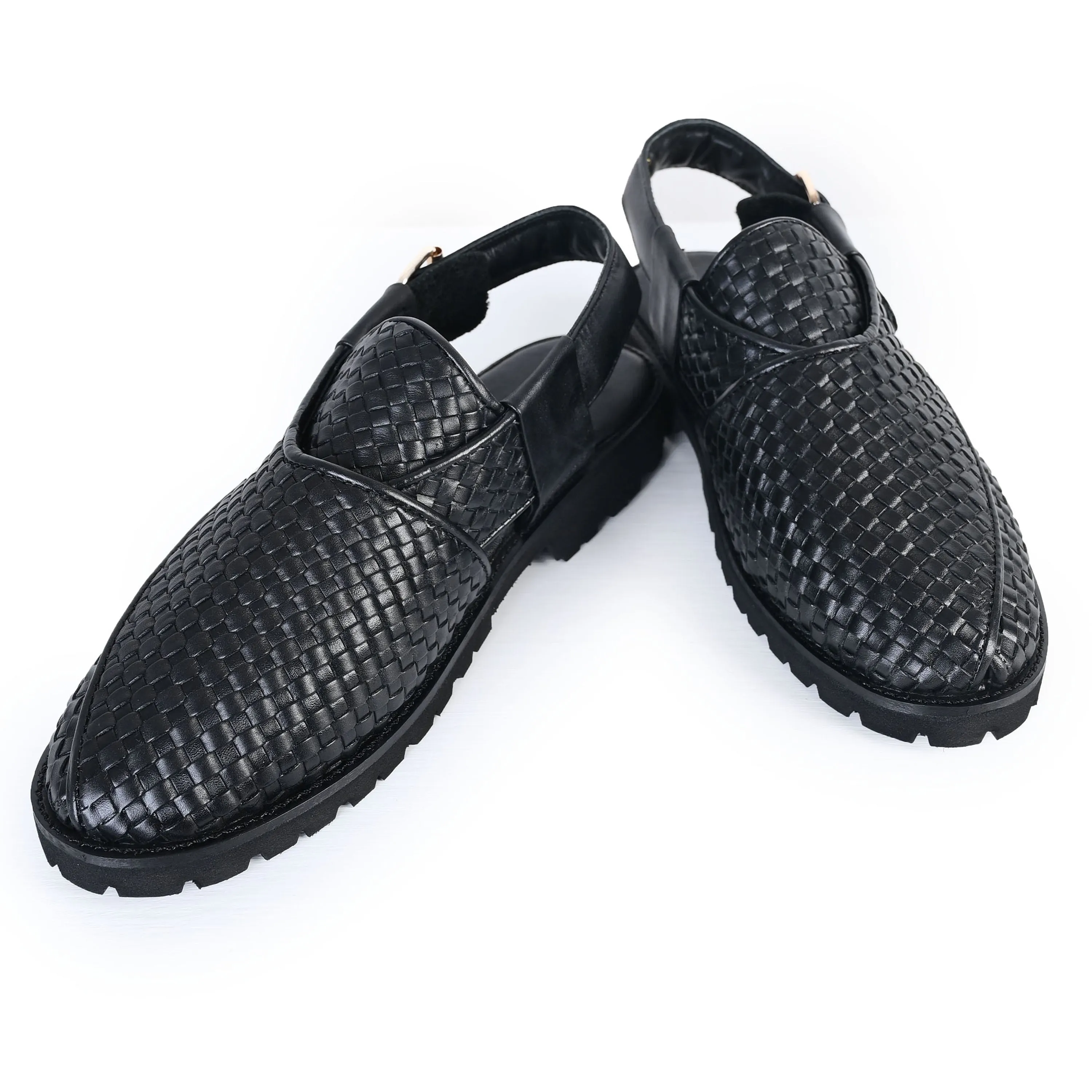 BLACK BRAIDED LEATHER SANDAL