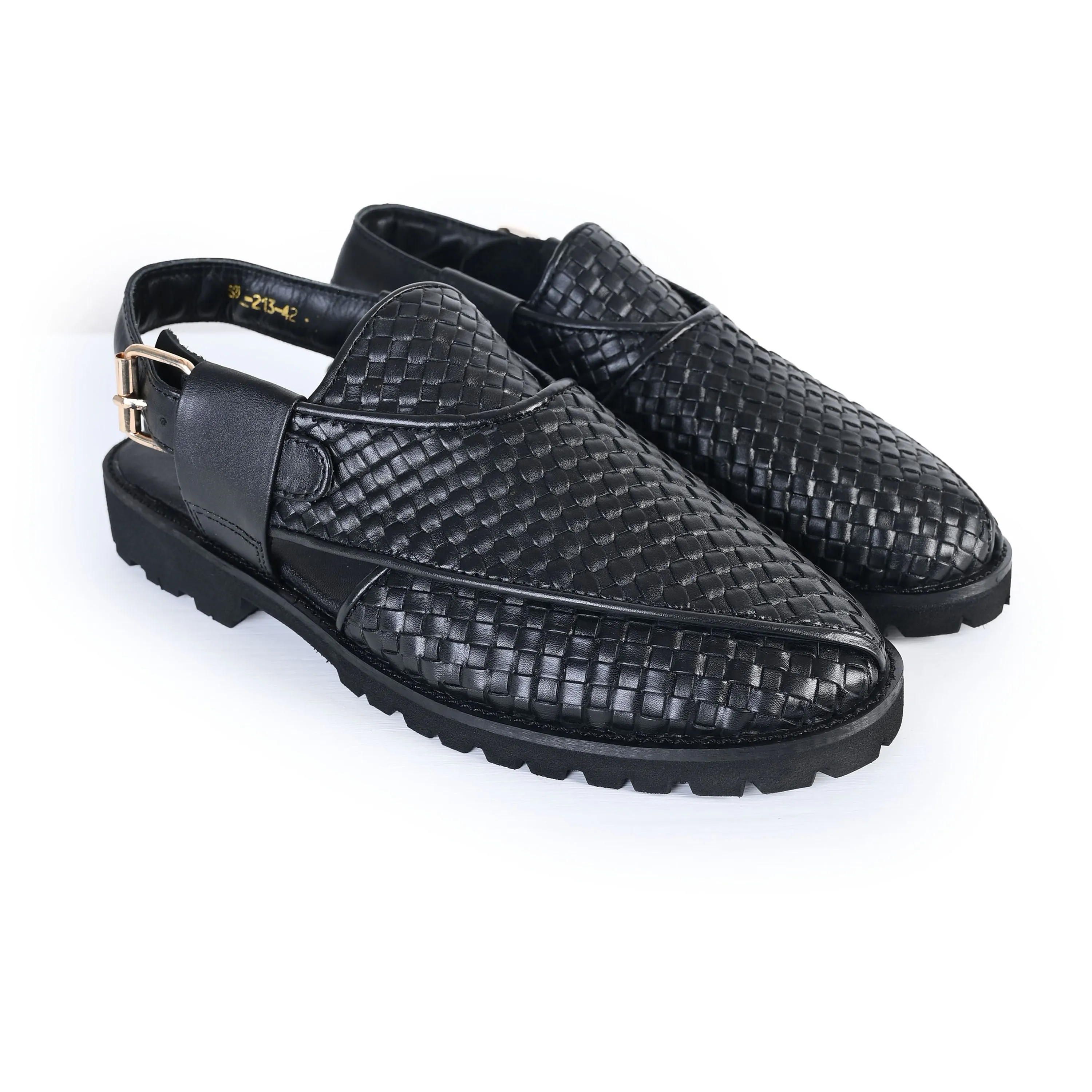 BLACK BRAIDED LEATHER SANDAL