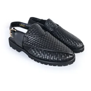 BLACK BRAIDED LEATHER SANDAL