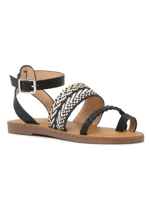 Black Florence Ankle Strap Flat Sandals