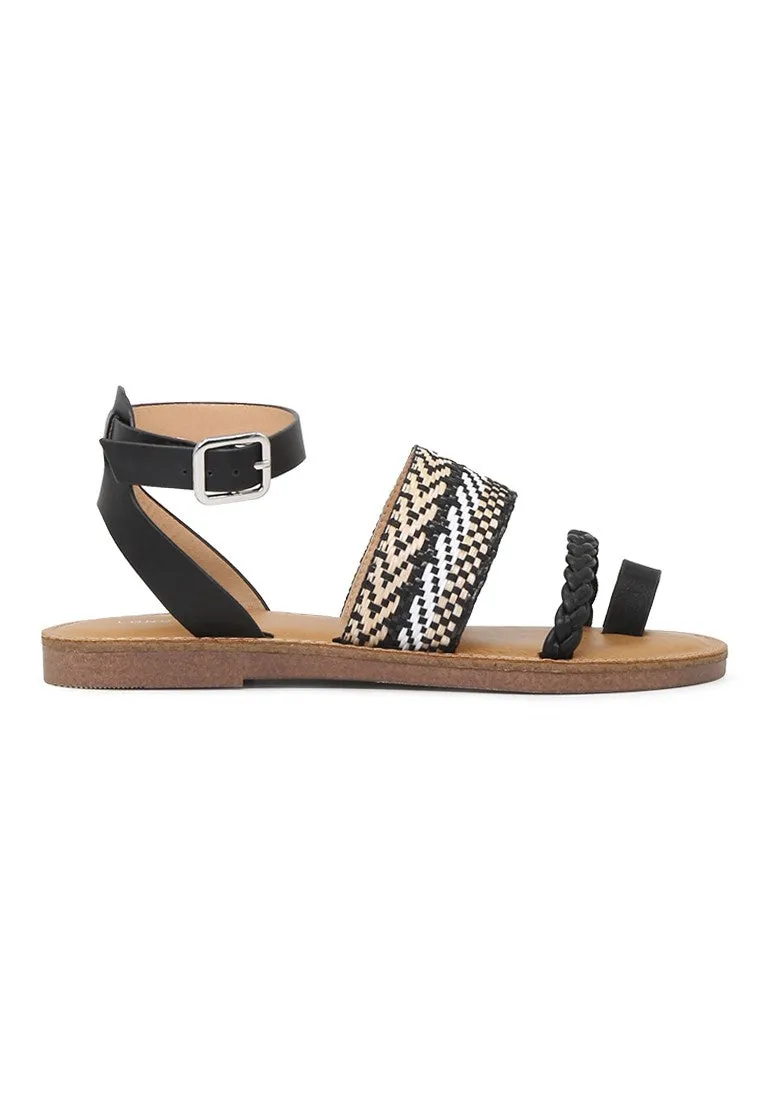 Black Florence Ankle Strap Flat Sandals