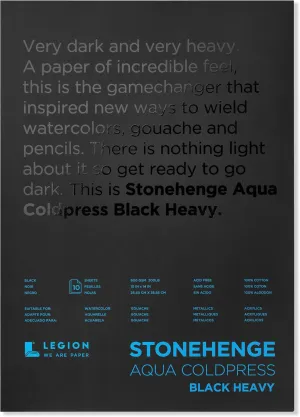 Black Heavy Weight Block, 300lb, Coldpress, 10 x 14 Inches, 10 Sheets for Wet and Dry Media