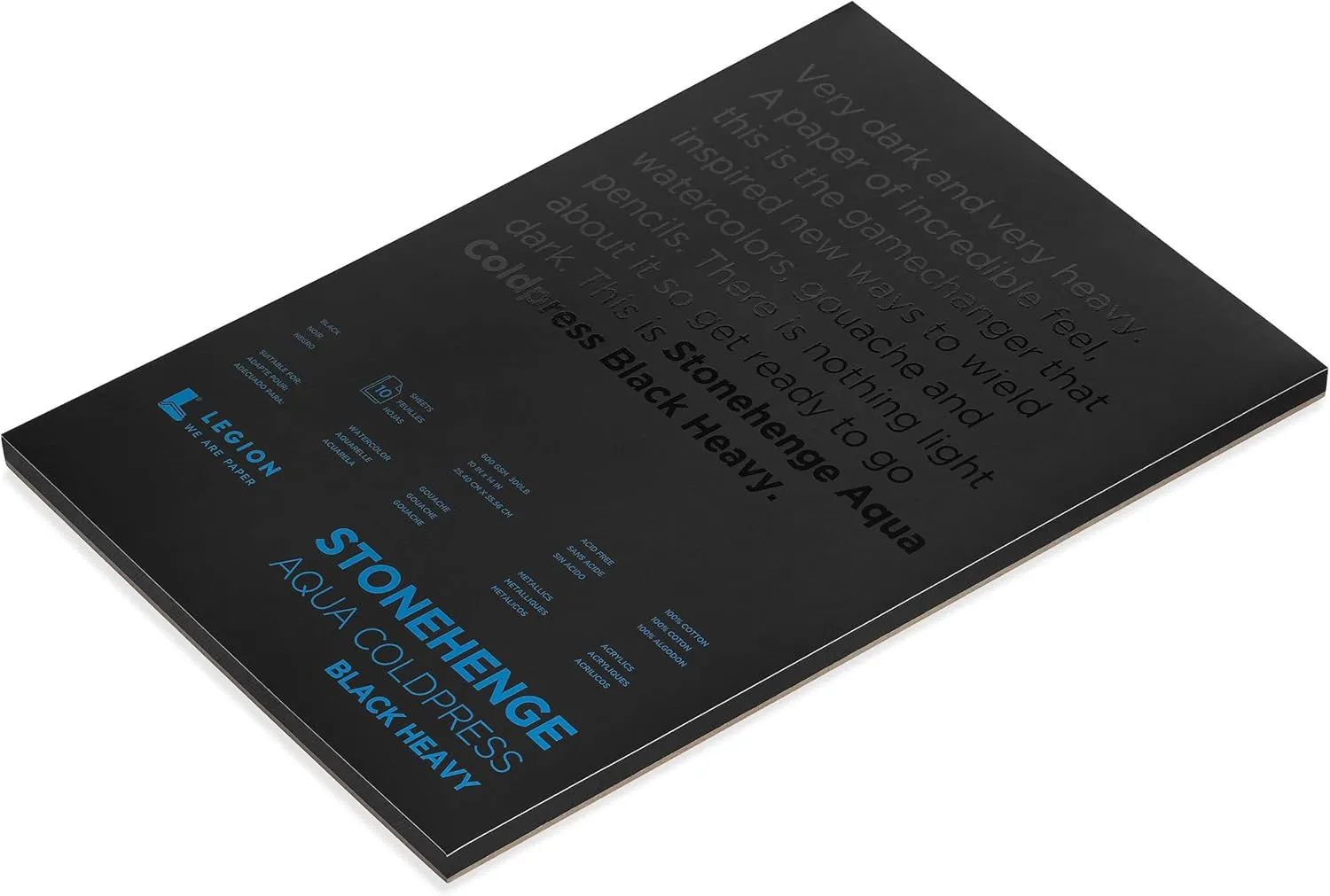 Black Heavy Weight Block, 300lb, Coldpress, 10 x 14 Inches, 10 Sheets for Wet and Dry Media
