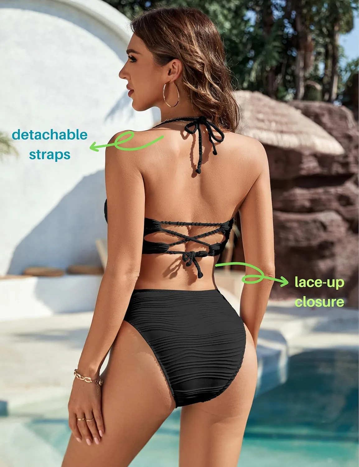 Blooming Jelly Womens Bandeau Bikini Sets Sexy Strapless Two Piece Swimsuit Cheeky High Cut Cute Ribbed Ladies Bathing Suit