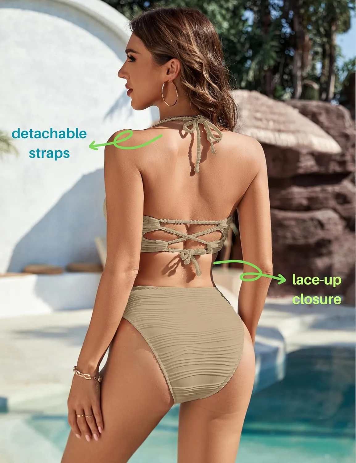 Blooming Jelly Womens Bandeau Bikini Sets Sexy Strapless Two Piece Swimsuit Cheeky High Cut Cute Ribbed Ladies Bathing Suit