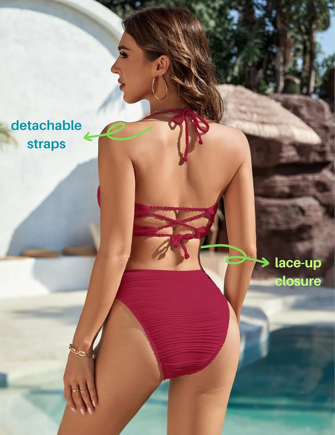 Blooming Jelly Womens Bandeau Bikini Sets Sexy Strapless Two Piece Swimsuit Cheeky High Cut Cute Ribbed Ladies Bathing Suit