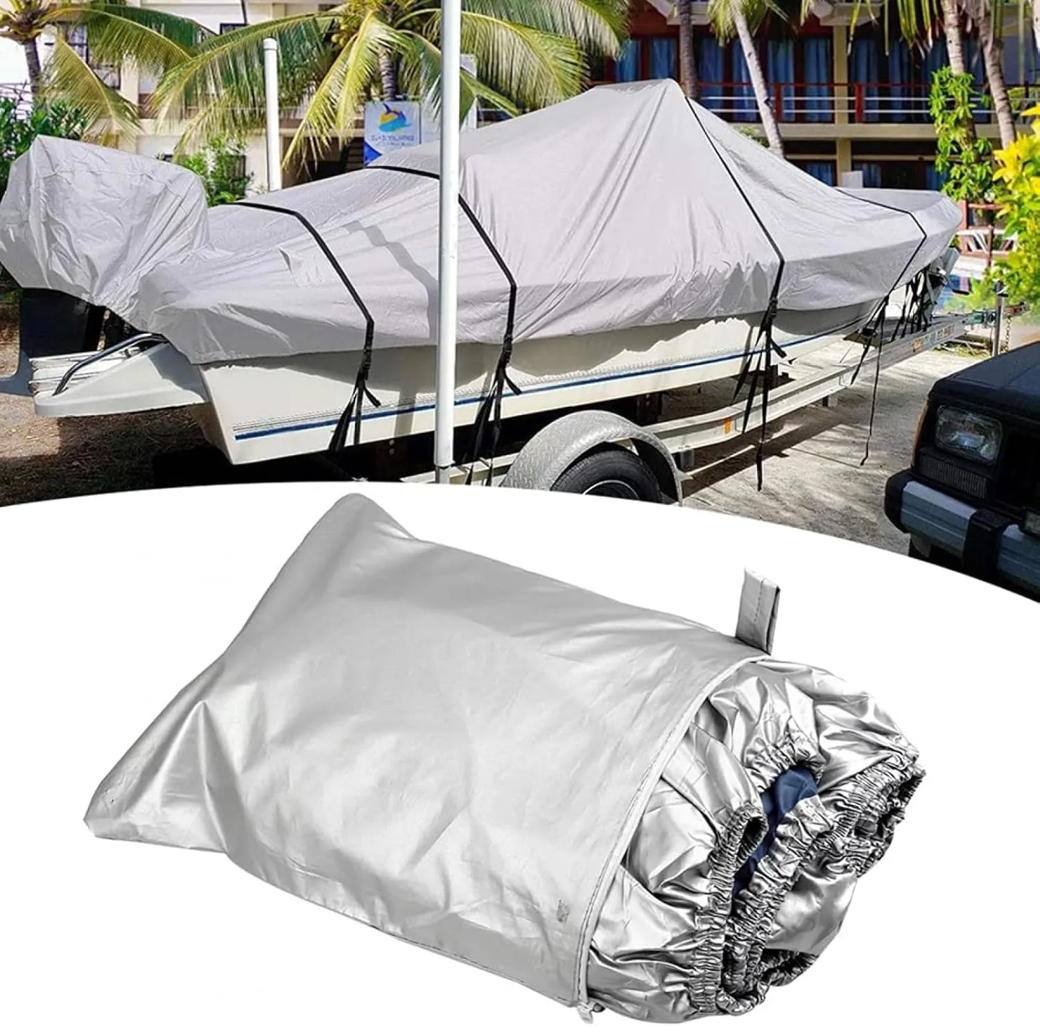 Boat Cover Heavy 190D Duty Oxford Cloth Anti-UV Hull Cover Waterproof Tear Proof Marine Grade Trailerable Boat Covers for V-Hull Runabout-E||20~22FT