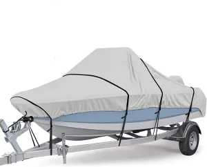 Boat Cover Heavy 190D Duty Oxford Cloth Anti-UV Hull Cover Waterproof Tear Proof Marine Grade Trailerable Boat Covers for V-Hull Runabout-E||20~22FT
