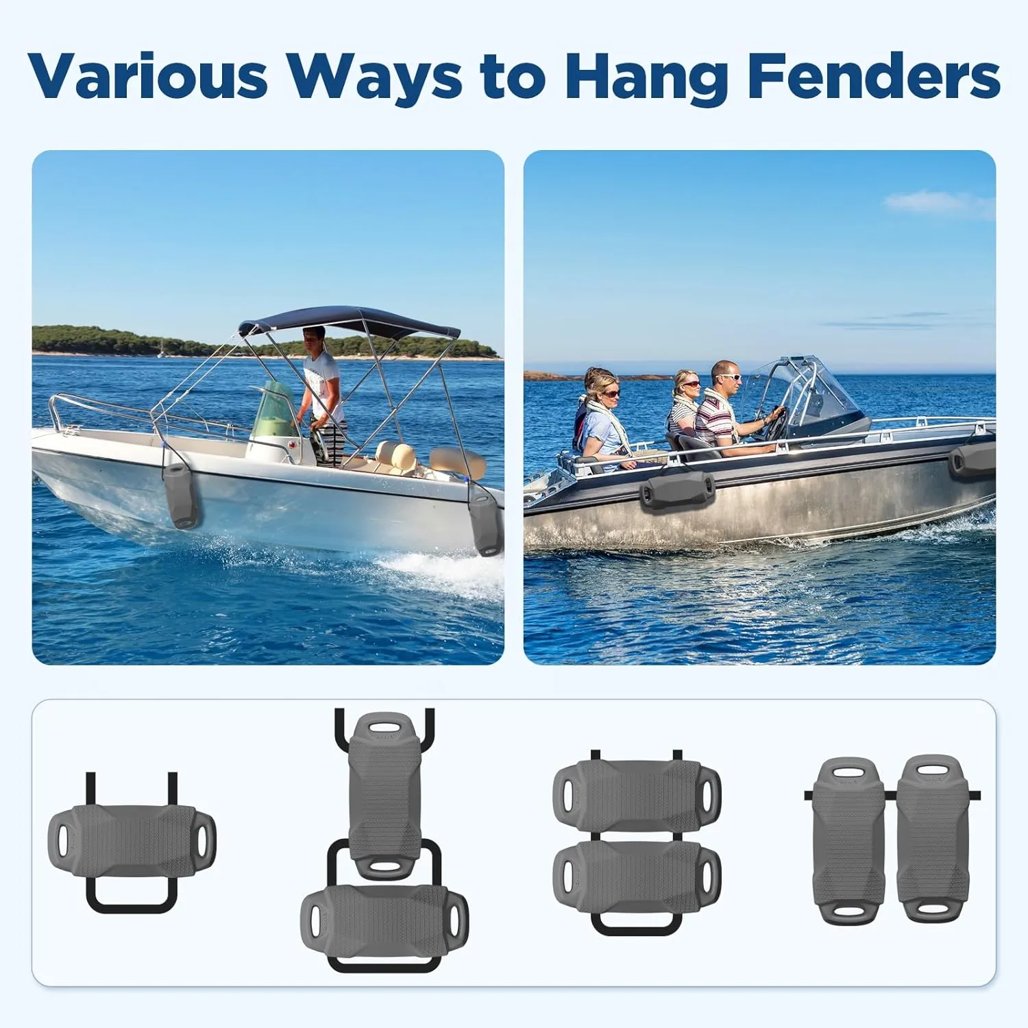 Boat Fenders, Boat Bumpers for Docking, EVA Pontoon Bumpers with Integrated Locking Rope, Fit for Bass, Ski, Bowriders and Fishing Boats
