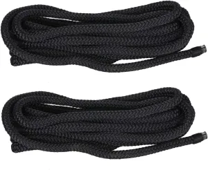 Boat Ropes for Docking, 3/8 Inch Series Double Braided Nylon Dock Lines with 12 Inch Loop, 2 Pack Black or Blue
