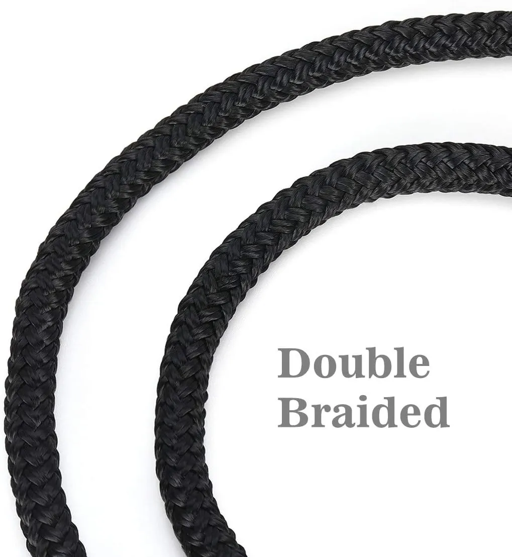 Boat Ropes for Docking, 3/8 Inch Series Double Braided Nylon Dock Lines with 12 Inch Loop, 2 Pack Black or Blue