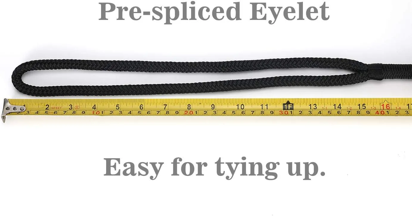 Boat Ropes for Docking, 3/8 Inch Series Double Braided Nylon Dock Lines with 12 Inch Loop, 2 Pack Black or Blue