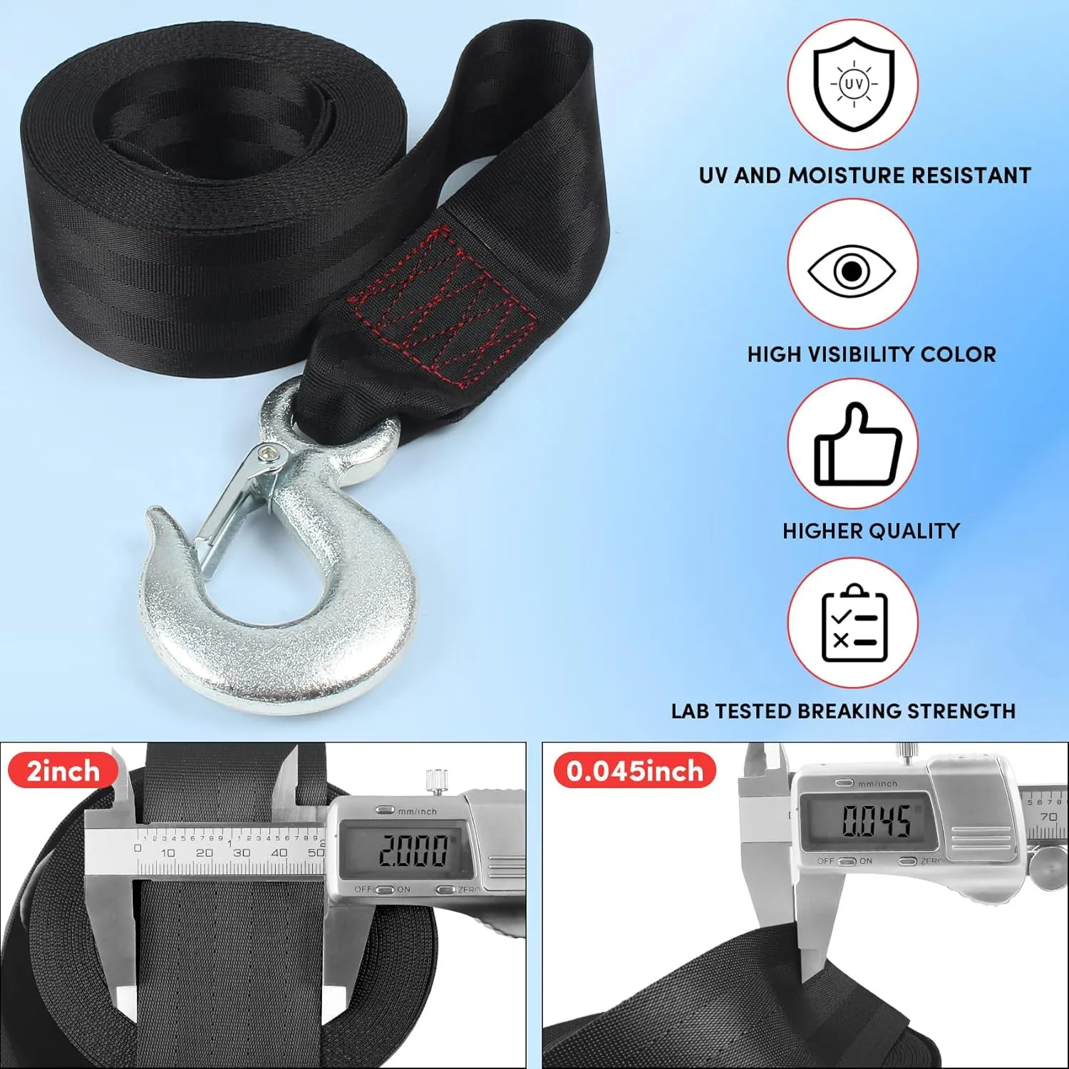 Boat Winch Strap with Hook,Winch Strap for Boat Trailer,Boat Trailer Winch Strap 2 inch x 20 foot, Great for Boat, Truck, Jet Ski and Car Trailers Towing and Heavy Duty Equipment (Choose Color)