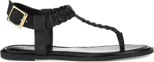 Brinley Co. Womens Braided T-Strap Sandal Black, 8.5 Regular US