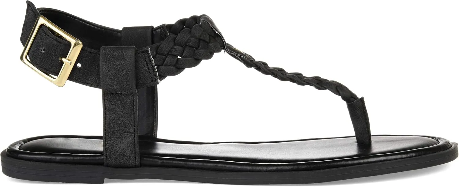 Brinley Co. Womens Braided T-Strap Sandal Black, 8.5 Regular US