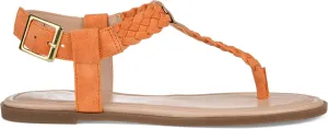 Brinley Co. Womens Braided T-Strap Sandal Orange, 9 Regular US