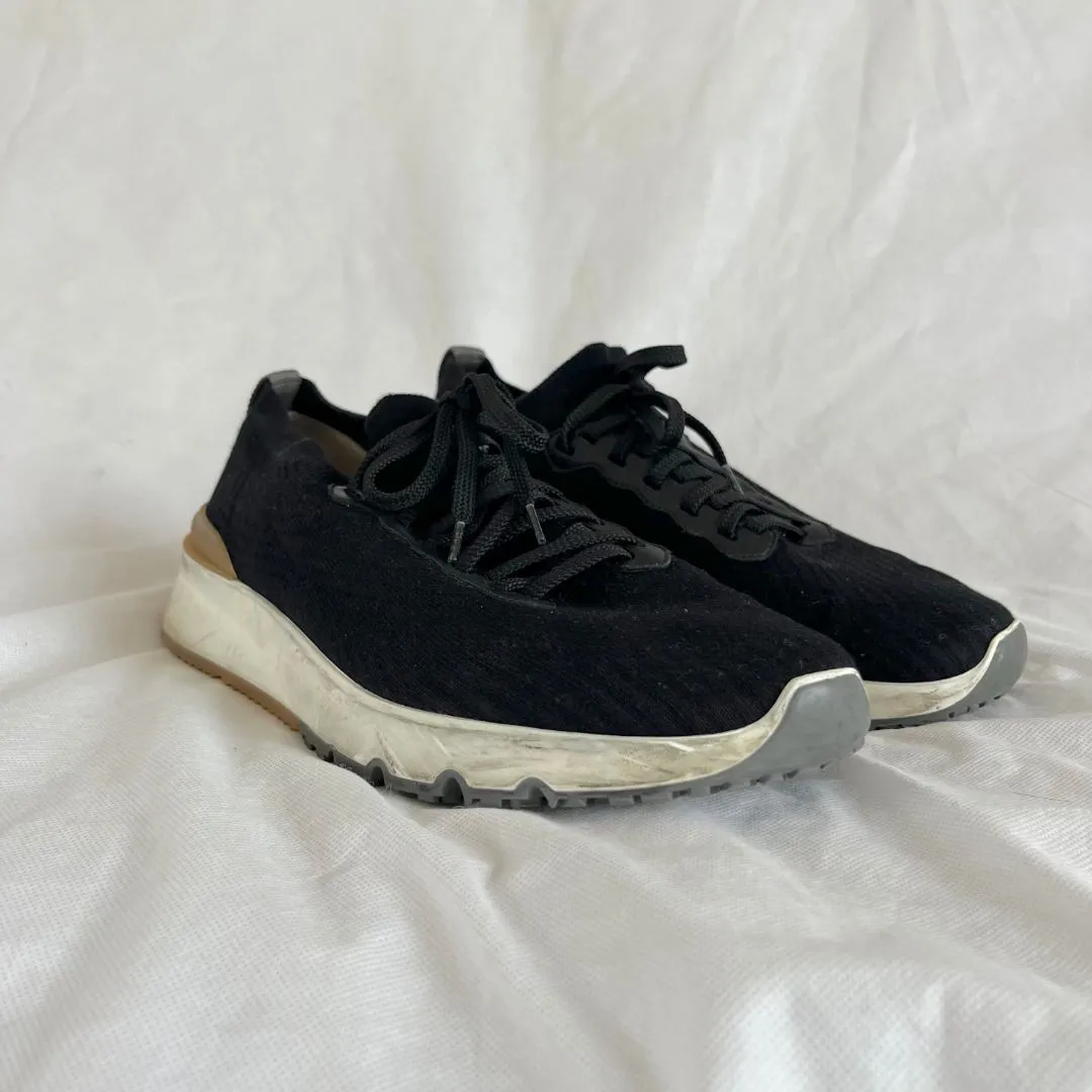 Brunello Cucinelli Black Knit Lace Up Sneaker Shoes, 43