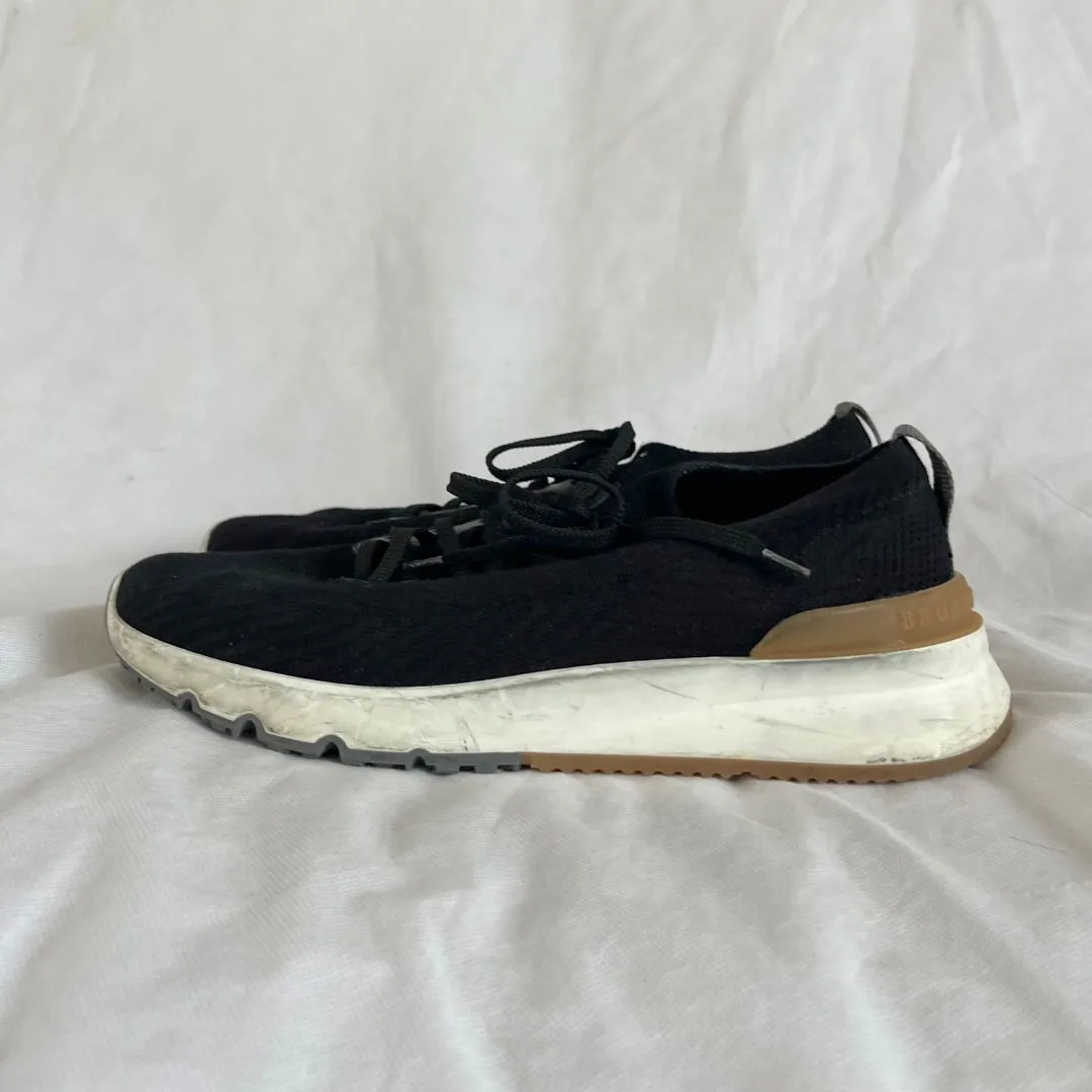 Brunello Cucinelli Black Knit Lace Up Sneaker Shoes, 43