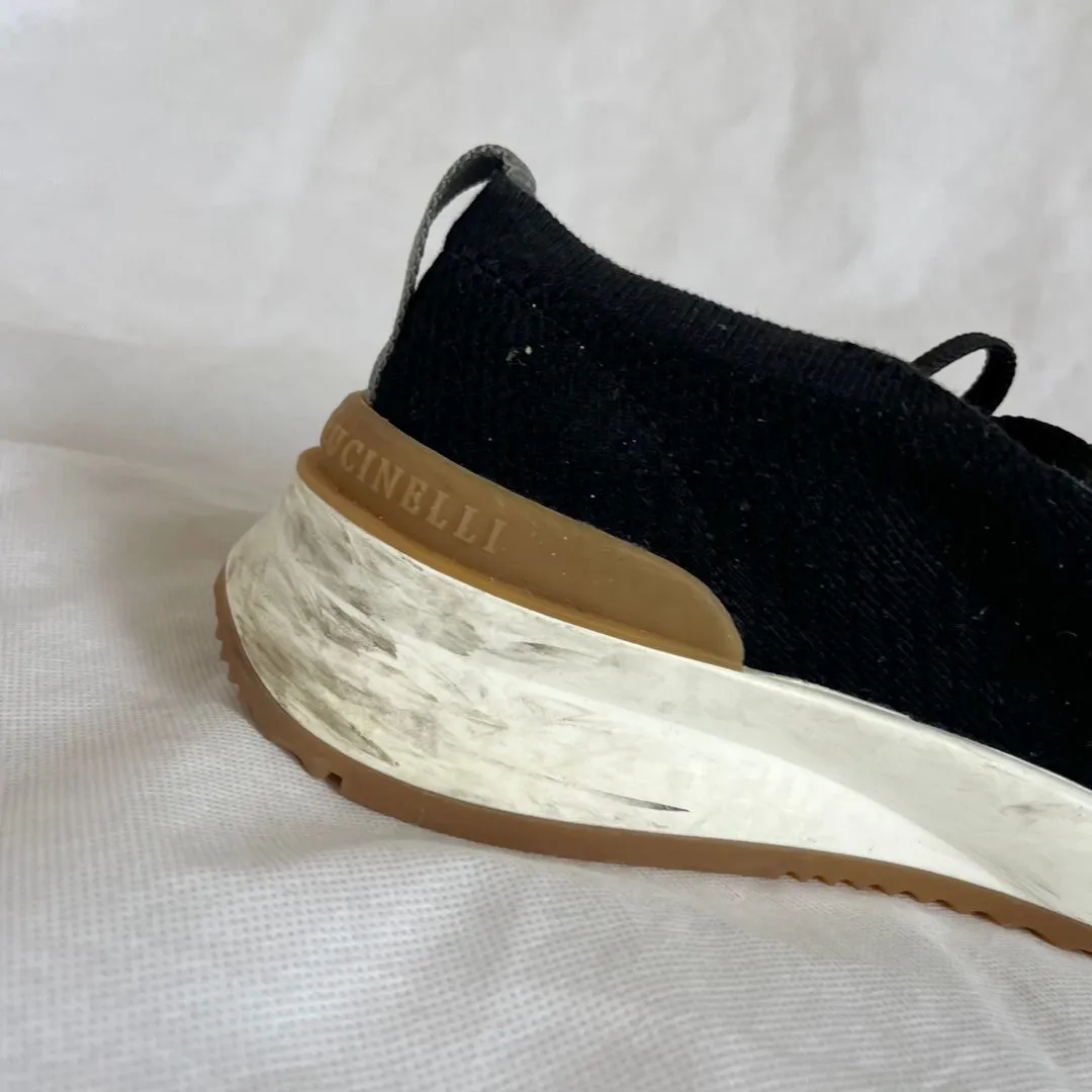 Brunello Cucinelli Black Knit Lace Up Sneaker Shoes, 43