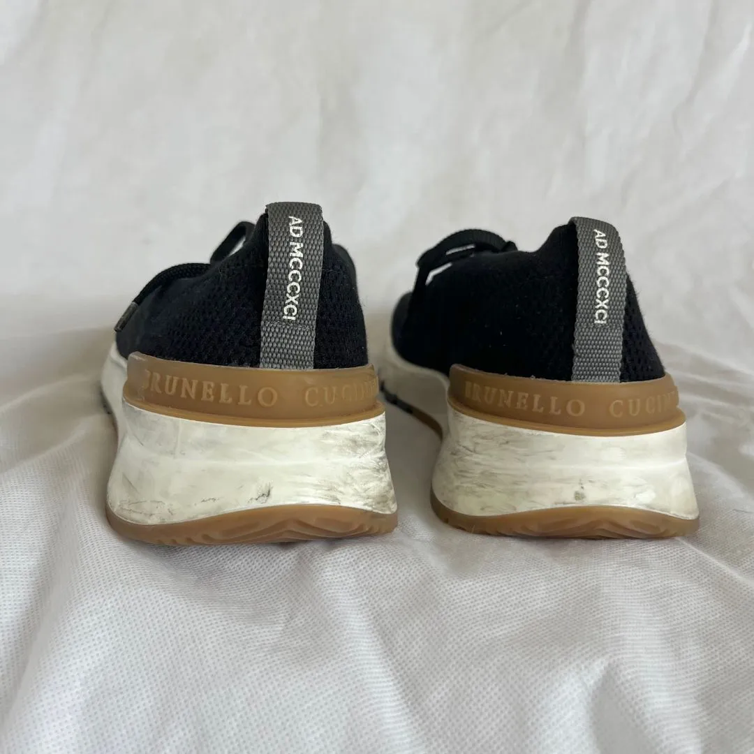 Brunello Cucinelli Black Knit Lace Up Sneaker Shoes, 43