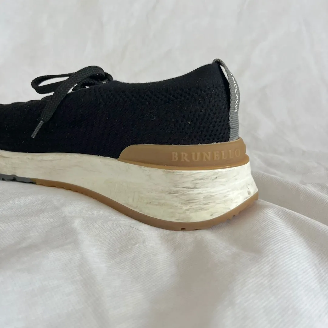 Brunello Cucinelli Black Knit Lace Up Sneaker Shoes, 43