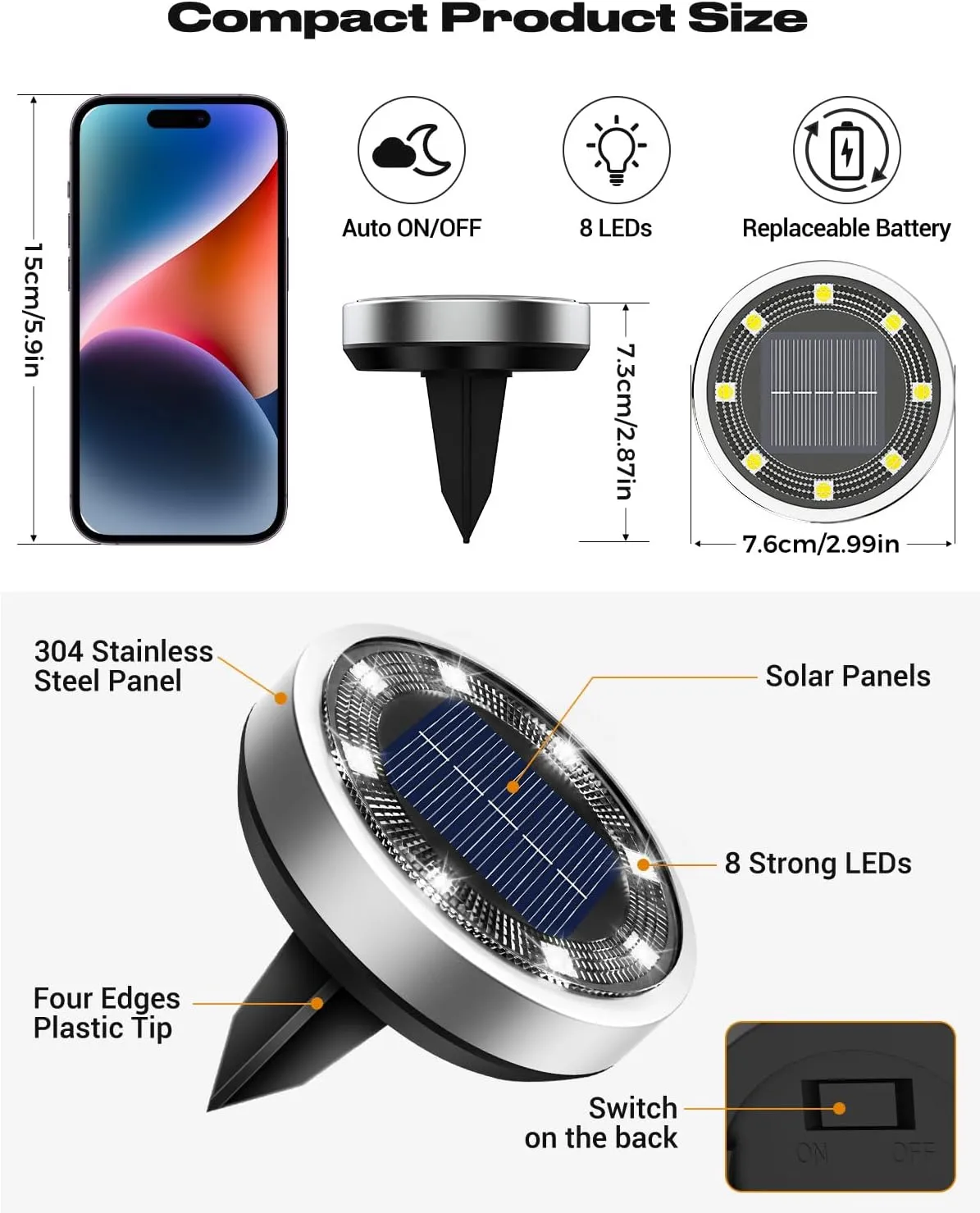 btfarm 16 Pack Solar Ground Lights Outdoor, 8 LED Solar Disc Lights IP65 Waterproof Flat Solar Light, Pathway Lights Solar Powered for Garden Lawn Patio Yard Path Landscape, Cool White