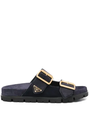 Buckle Suede Slides