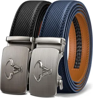 BULLIANT Men belt 2Pack,Leather Ratchet Belt for Gift Men Dress Casual Jeans 1 3/8",Cut for Fit