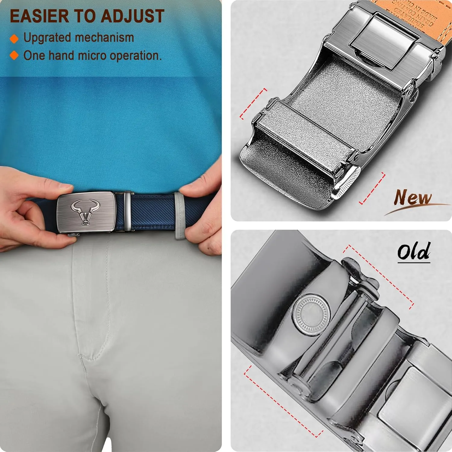 BULLIANT Men belt 2Pack,Leather Ratchet Belt for Gift Men Dress Casual Jeans 1 3/8",Cut for Fit