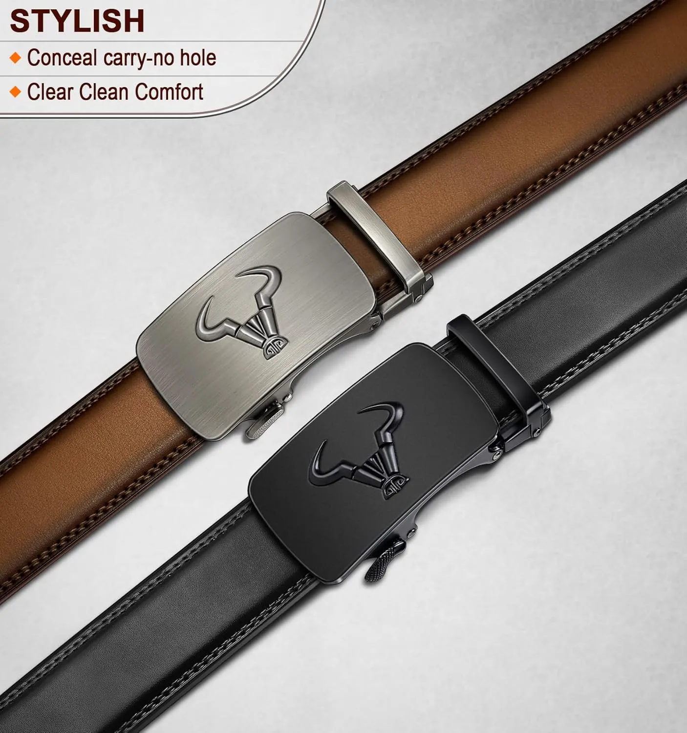 BULLIANT Men belt 2Pack,Leather Ratchet Belt for Gift Men Dress Casual Jeans 1 3/8",Cut for Fit