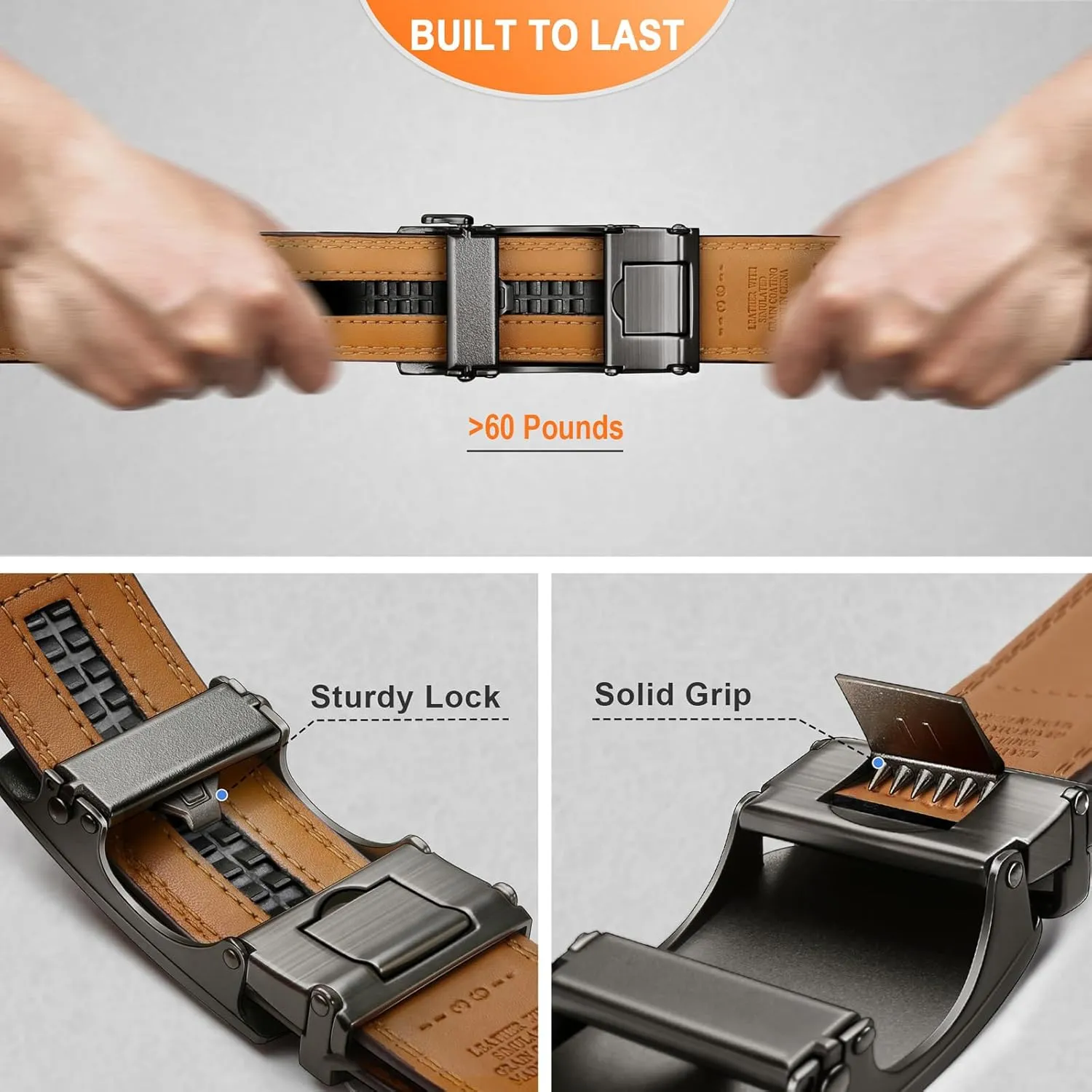 BULLIANT Men belt 2Pack,Leather Ratchet Belt for Gift Men Dress Casual Jeans 1 3/8",Cut for Fit